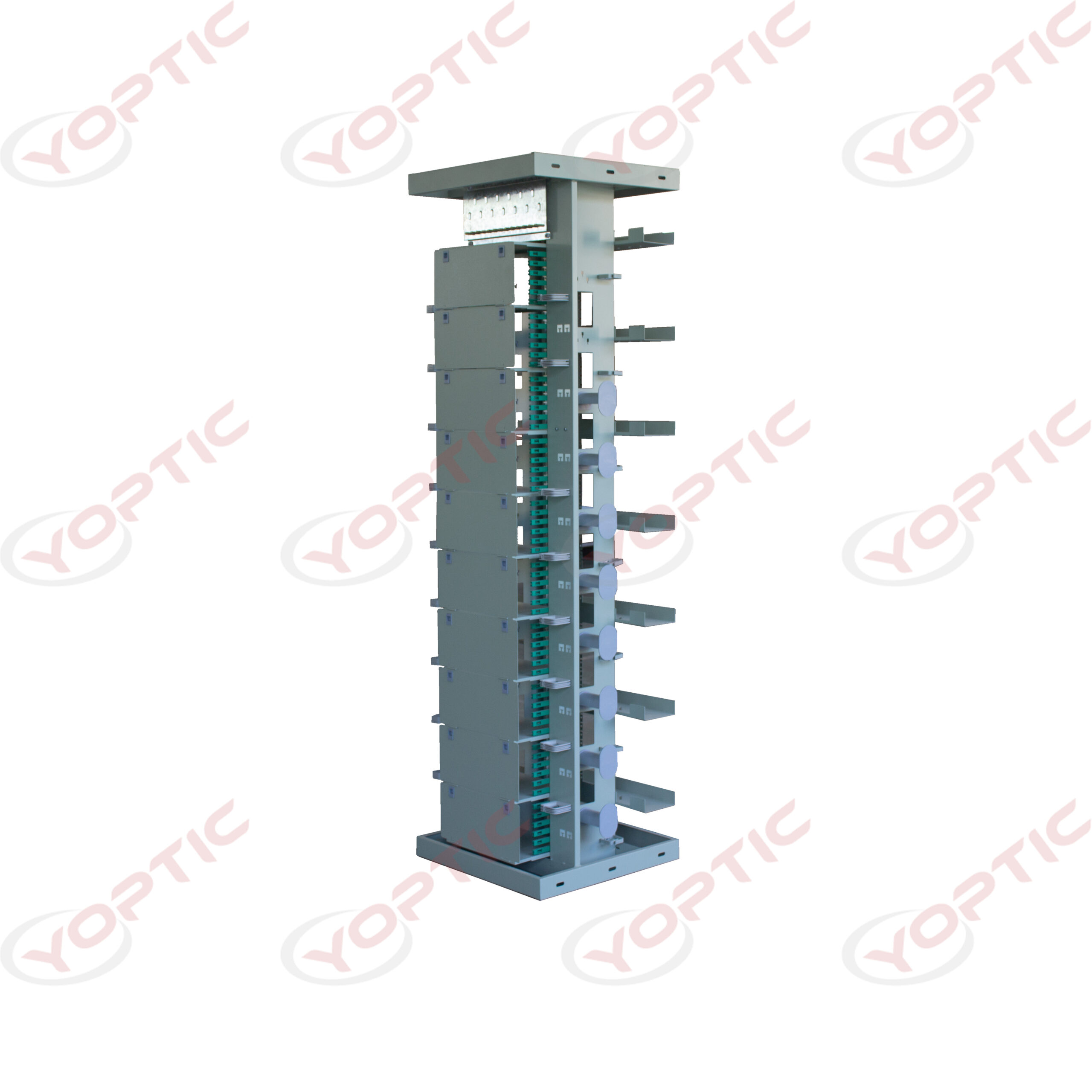 YODF-A Type1 Optical Distribution Frame, also known as Fiber Distribution Frame, is mainly used for the terminal and distribution of the main optical cable in the optical fiber communication system. This equipment can achieve the fixed, stripping, grounding protection of optical cable, as well as a variety of optical fiber welding, jump, redundant fiber coiling, reasonable layout, wiring scheduling and other functions, is the transmission medium and transmission equipment between the supporting equipment. It is suitable for small and medium-sized distribution systems from fiber to cell, fiber to building, remote module and wireless base station.